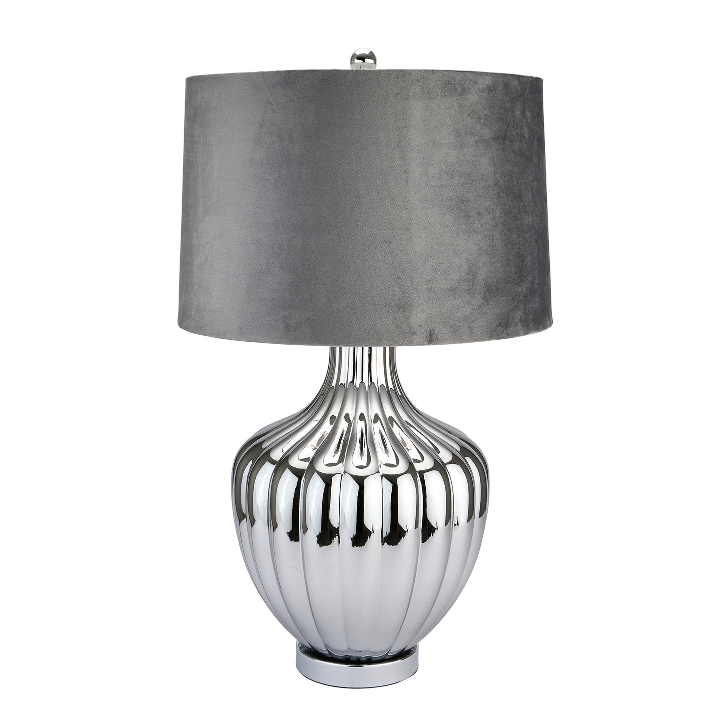 Large Silver Moonshine Table Lamp With Mid Grey Lampshade